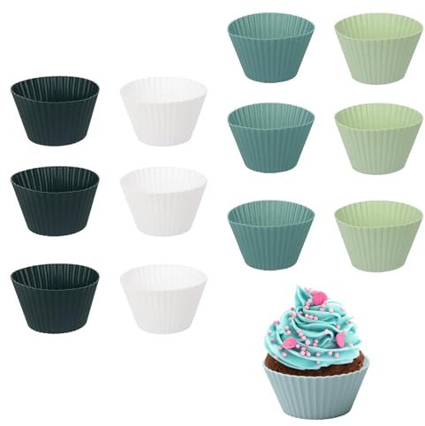 12 Piezas Moldes de Silicona para Magdalenas Reutilizables Redondo Molde Muffins Cupcake Moldes para Magdalenas Pudines Cremosos (Morandí 4 Colores)