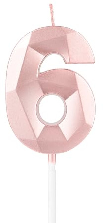 mciskin Rose Gold 6th Birthday Candles,6th Birthday Decorations for Girl,3D Number 6 Candle for Cake,Rose Gold Cake Topper for Her Him Party Decorations Wedding Supplies