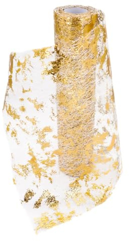 Runner da tavola in poliestere, 28 cm x 10 m, con foglie dorate, decorazione per feste, feste, compleanni, matrimoni, Natale, baby party, fai da te, ecc.