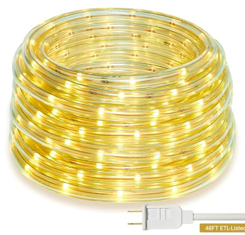 Areful Outdoor 48ft Warm White LED Rope Lights, 120V IP65 Decor