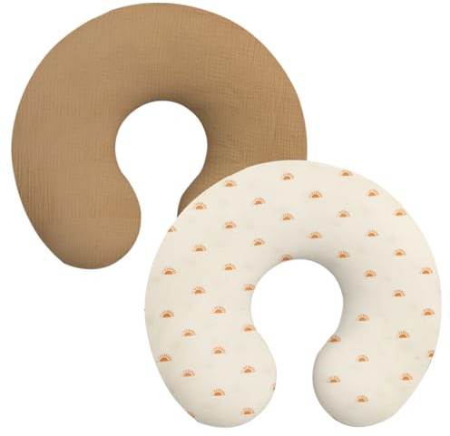 2 fundas de cojín de lactancia, de algodón puro, 62 x 53 cm, cremallera invisible, funda de almohada de lactancia para bebés, color marrón