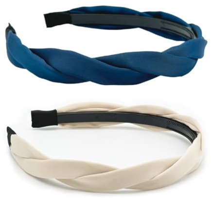 2 piezas de aros para el cabello para mujer, bandas para el cabello a la moda, accesorios para el cabello trenzados antideslizantes, Vintage elegantes (Beige + Azul pavo real, ONE SIZE)