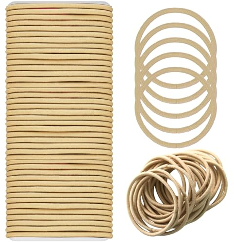 100 Hårband | 2 mm Små Elastiska Hårsnoddar Utan Metall för Kvinnor, Flickor och Barn (Beige)