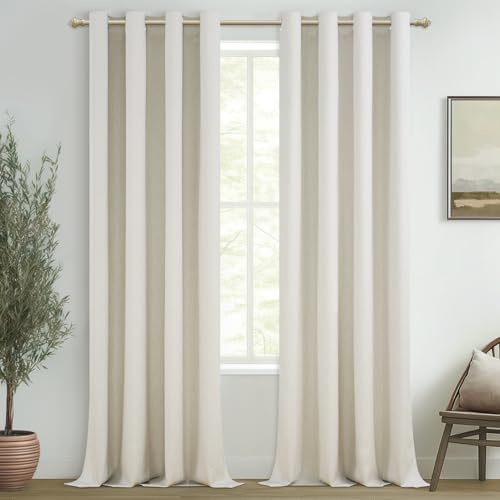 MRTREES Cortinas Opacas Termicas Aislantes Frio y Calor de Casa Cortina 100% Blackout Lino Acustica con Ojales para Salon Dormitorio Comedor Habitacion 2 Piezas, 140x250 CM, Blanco Marfil