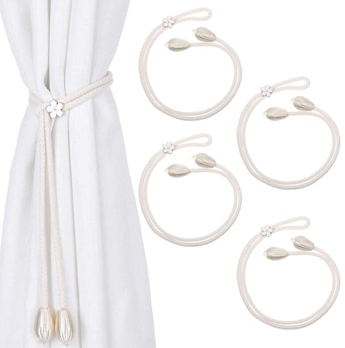 LXUEJIE 4 Stück Vorhang Raffhalter, Verstellbare Gardinen Raffhalter aus Baumwolle & Polyester (50 cm/19.68 Inch), Beige Dekorative Halterung für Wohnzimmer, Büro & Schlafzimmer