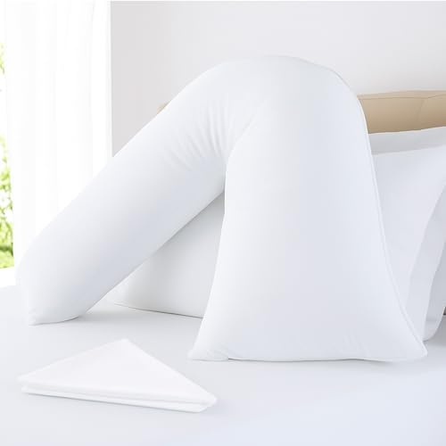 ALDER & HILL V Pillow with Pillowcase Orthopedic Hypoallergenic V Shaped Pillows for Ultimate Comfort, Ideal Pillow for Nursing, Maternity, Readingand Relaxation, 75 X 35cm