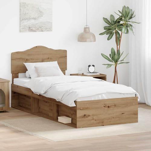 Teenpull Estructura de Cama con cabecero Roble Artesanal 75 x 190 cm, Cama somier de Madera elaborada y Pino Macizo, Base lecho para Dormitorio, Soporte Estable, Montaje Interior