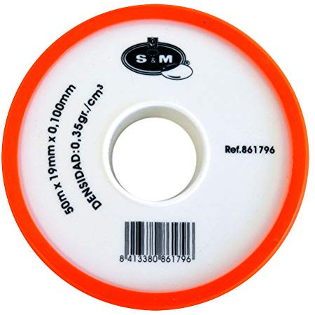 S&M 861796 Teflon fontanería resiste hasta 250° Media densidad 0,1 mm-19 mm-50 metros