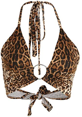 Leopardo Atractivo Femenino Impreso Recortada Top Con Cuello Colgante Diseño Las Mujeres Sin Respaldo Vendaje Del Chaleco Empuja Hacia Arriba Sin Mangas