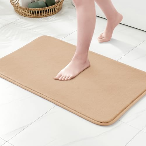 MIULEE 1 P Non-Slip Hydrophilic Memory Foam Bath Mat Superfine Soft Comfortable Entrance Mat for Bathroom Bathtub Kitchen 40 x 60 cm Khaki