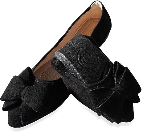 MACHSWON Ballerine da donna comode ballerine pieghevoli da donna casual abito a punta scarpe basse nere da donna, Fiocco nero., 41.5 EU