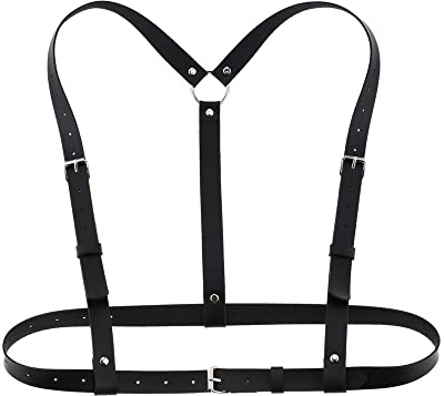 TOFBS Punk Taille Harnais Ceinture en Cuir Corps Poitrine Chaîne Noir Goth Gilet Ceinture Réglable Bijoux de Corps pour Femmes Filles Cosplay Party Rave Halloween Costume (#4)