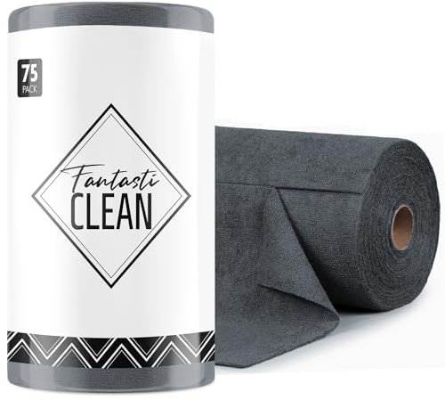 Fantasticlean Microfiber Cleaning Cloth Roll -75 Pack, Tear Away Microfiber Towels, 12 x 12, Reusable, Washable, Scratch Free, Ultra Absorbent for All-Around Cleaning Supplies (DimGray)