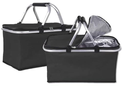 wuuhoo® Einkaufskorb Irene mit verstärktem Griff faltbar I Picknick-Korb klappbar I Einkaufstasche für unterwegs mit Thermo Isolierung I handlich und abwaschbar 2er Set schwarz