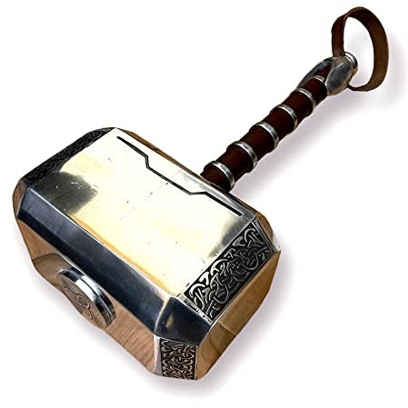 Aluminium Metal Thor Hammer Role Play Costume Accessory Halloween Prop Cosplay Collector Cool Birthdays Xmas Gifts, Silver and Brown, Silver