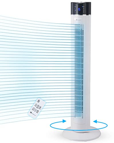 PureMate 43-inch Tower Fan with Air Purifier & Aroma Function, 3 Speed Settings, Large LED Display, 8-Hour Timer, Oscillating Portable Electric Floor Bladeless Fan for Bedroom, Home & Office