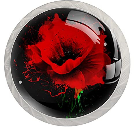 WOSHJIUK Cabinet Knobs,Dresser Drawer Knobs and Pulls 4 Pack,red Poppy Watercolor Paint,Kitchen Cabinet Knobs Hardware