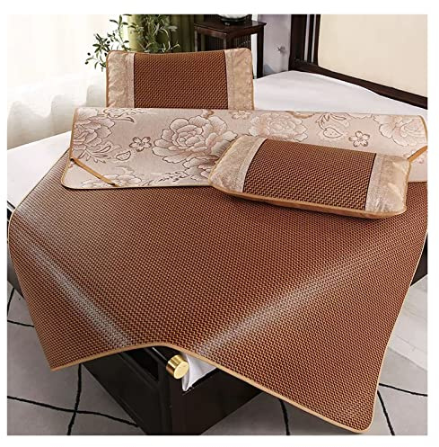 Tappetino Dormire Estivo da Letto in Rattan, Materasso Raffreddamento Pastiglie Fredde Pieghevole,Stuoia di Bambù con Federa,Paglia Traspirante Coprimaterasso,Uso su Entrambi i Lati,per Casa,Naturale