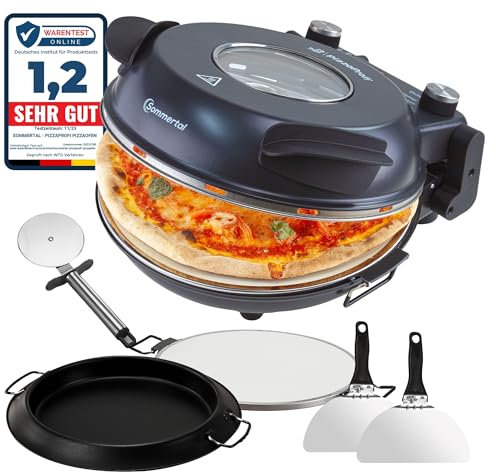 Four à pizza électrique Sommertal PizzaProfi - four à pizza avec plaque en pierre de 32 cm, jusqu'à 400°C - Ensemble de 5 pièces avec insert de poêle, 2x pelle à pizza, cutter, pierre à pizza