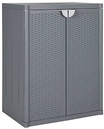 BaraSh Gartenschrank Grau 65x45x88 cm PP Rattan-Optik Kommode Balkonschrank Wetterfest