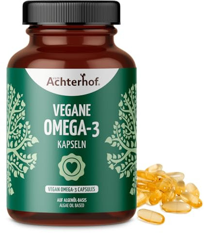 Vegane Omega-3 Kapseln (120 Kapseln) | aus Algenöl gewonnen | mit 220mg EPA und 440mg DHA pro Tagesportion | 100% vegan | ohne künstliche Zusatzstoffe | vom Achterhof