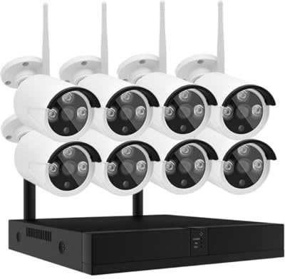 AKAVIG Sistema de cámara de seguridad inalámbrica WiFi HD de 8 canales, 6 MP, con audio, cámara de vigilancia H.265+ HD para exteriores, kit NVR con visión nocturna, detección de movimiento, visión
