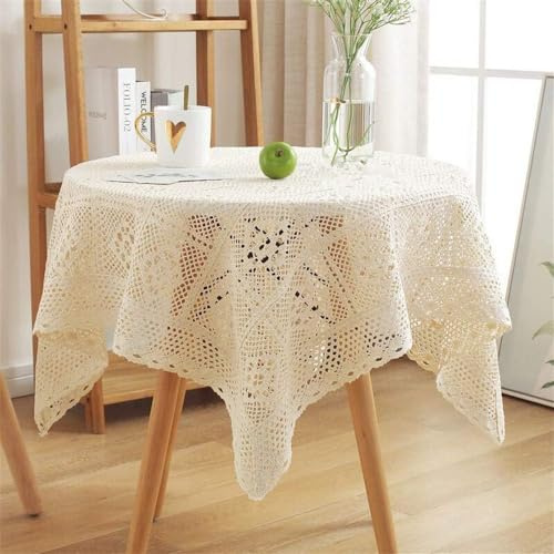 FMIYJUN Beige Häkeldeckchen, rechteckige Tischdecken, Vintage-Spitze, handgefertigt, Baumwolle, Tischdeckchen für Hochzeit, Praty, Zuhause, Geburtstag, Küchendekoration