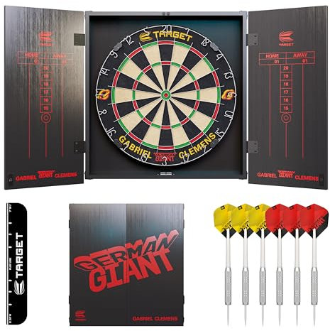 Target Darts Gabriel Clemens Cabinet & Dartboard Set | Schrank-Set für Dartscheibe in Spielerausführung mit 2 Sets Steel-Dart-Dartpfeilen, Score-Charts, Wurf-Standardlinie für Wettbewerbe