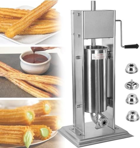 Qiang Máquina para Rellenar Churros De Donuts Manual,Frutas Latinas Comerciales Fabricante Churros Acero Inoxidable con 4 Boquillas,para Hacer Diferentes Formas Palitos Masa Frita,15L
