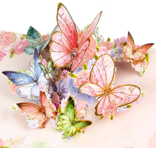 Pop Up Birthday Cards for Women, Butterfly Pop Up Birthday Card, 3d Birthday Cards for mothers day gifts, Personalised Birthday Card Mum with Note Card, for Daughter Sister Wife