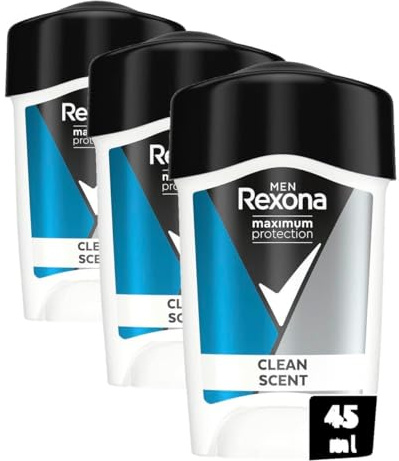 Rexona Maximum Protection Clean Scent - Desodorante en crema Antitranspirante para hombre, 45ml (Paquete de 3)