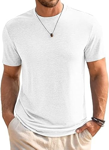 Runcati T-Shirt à col Rond à Manches Courtes pour Homme - Coupe Droite - pour Le Sport, Le Fitness - Couleur Unie - Basique - pour Le Travail