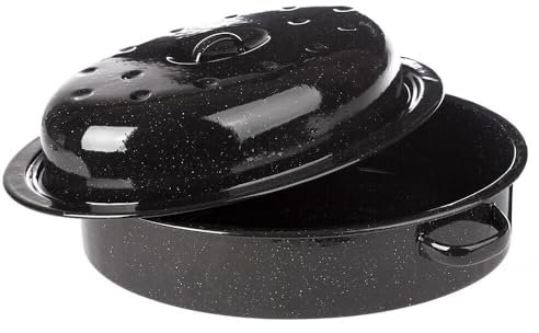 Cocotte ovale en émail moucheté avec couvercle 30 cm