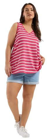 Yours Curve Stripe Cotton V-Neck Vest Top - Women's - Plus Size Curve