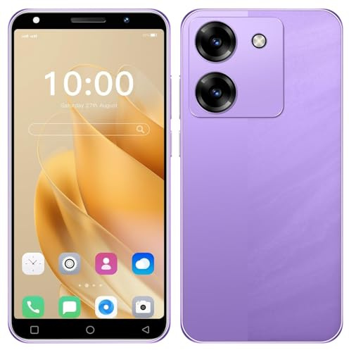 MsMga 4G Mobile Bon Marché, Affichage IPS de 5,0 Pouces, 16 Go ROM (SD à 128 Go), Android OS, Dual SIM Dual Caméras, Face ID Déverrouillage de Téléphones Cellulaires (Purple)