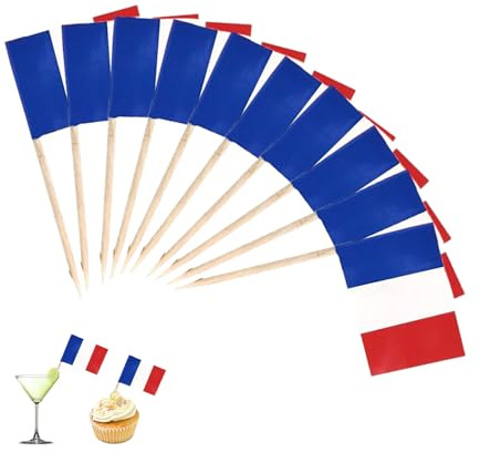 100 bandiere francesi per stuzzicadenti, decorazione Francia, bandiera francese, mini cupcake, stuzzicadenti con bandierine, cocktail party pub, decorazione per calcio EM Mondiali