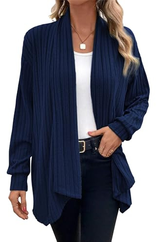 Chicrise Cardigan Femme Chic Et Elegant Long Gilet Tricoté Respirant Manteau GéNéRique Mode Bleumarine Grand 42-44 L