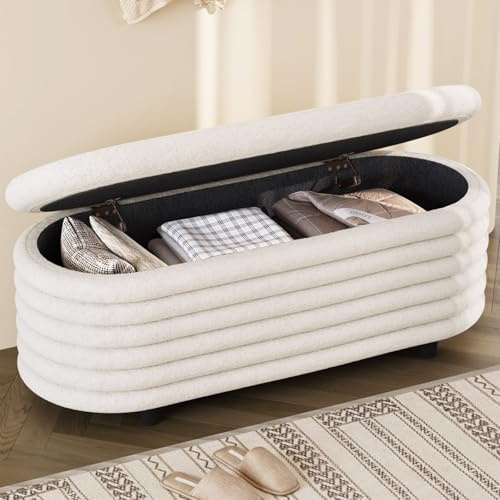 Guyii 116.5CM Storage Ottoman Bench, Multi-Functional Bedroom Bench, Bed Footrest Stool, Modern Entryway Benchs, Comfy Shoe Changing Stool for Entryway, Bedroom, Living Room
