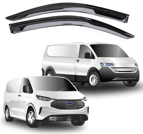Compatible avec : déflecteurs d'air Ford Transit Custom 2023+ et visières de fenêtre VW Transporter T7 (à partir de 2025) – Lot de 2 déflecteurs extérieurs teintés de qualité supérieure pour