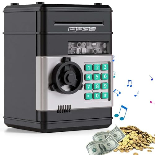 Bancomat, salvadanaio elettronico con password, scatola di salvataggio digitale, con carta di debito, salvataggio bancario, risparmio di denaro con password Code Lock & Auto Money Scroll (nero)