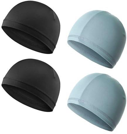 TIANCEWAN 4 Pièces Bonnet Running Homme, Skull Cap Tissu de Soie Glacée, Respirant et à Séchage Rapide, Bonnet Sport Homme Adapté à la Course à Pied et à l'Outdoor.