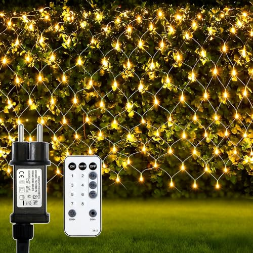 Dixmas LED Lichternetz 3x2m, 200 LED Lichtkette 8 Modi, warmweiß