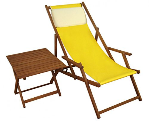 Erst-Holz Liegestuhl gelb Gartenliege Tisch Kissen Deckchair Sonnenliege Gartenstuhl Massivholz 10-302TKH
