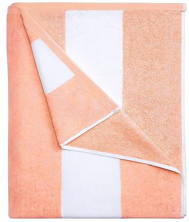 HENBAY Överdimensionerad strandhandduk i bomull, stor – 178 x 81 cm, poolhandduk, snabbtorkande badhandduk, orange-randig