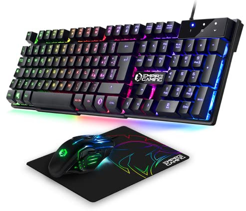 EMPIRE GAMING - 3-in-1-Pack MK800 – Tastiera Gaming QWERTY Italiana RGB 105 Tasti 19 Tasti Anti-Ghosting – Gaming-Maus RGB Ergonomico 2400 DPI – Tappetino per Mouse – PC PS4 PS5 Xbox One/Series Mac