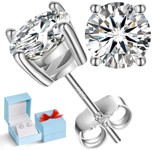 Lab Grown Diamond Stud Earrings D Color VVS1 Moissanite Earrings 925 Sterling Silver 5MM White Gold Studs Earrings with Gift Box - Wedding Anniversary Birthday Mothers Day Gifts For Him/Her