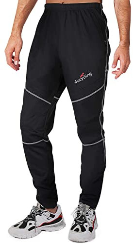 4ucycling Fahrradhose Radhose Lang Herren Thermo Laufhose Winter MTB Fleece Winddicht Atmungsaktiv Wasserabweisend Hose Reflektierend Bergsteigen, Jogging, Radfahrren,ski,Snow