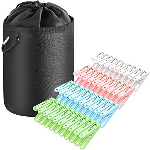 Bakecat Clothes Pegs and Peg Bag, 40Pcs Plastic Clothes Pegs for Washing Line with Bag.