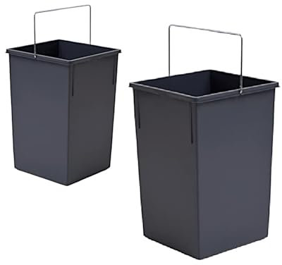 Hailo 2x Inneneimer 15L Ersatzeimer 1008879 Mülleimer | Kunststoff dunkelgrau | Mit Henkel verchromt | Ersatz für Tandem & Terzett Modelle 3650101 3666191 | Robust & Langlebig