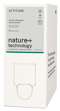 ATTITUDE Laundry Detergent with Essential Oils, EWG Verified, Plant and Mineral-Based Ingredients, Vegan, He, Lavender and Rosemary, 80 Loads, Bulk Refill, 2 Liters